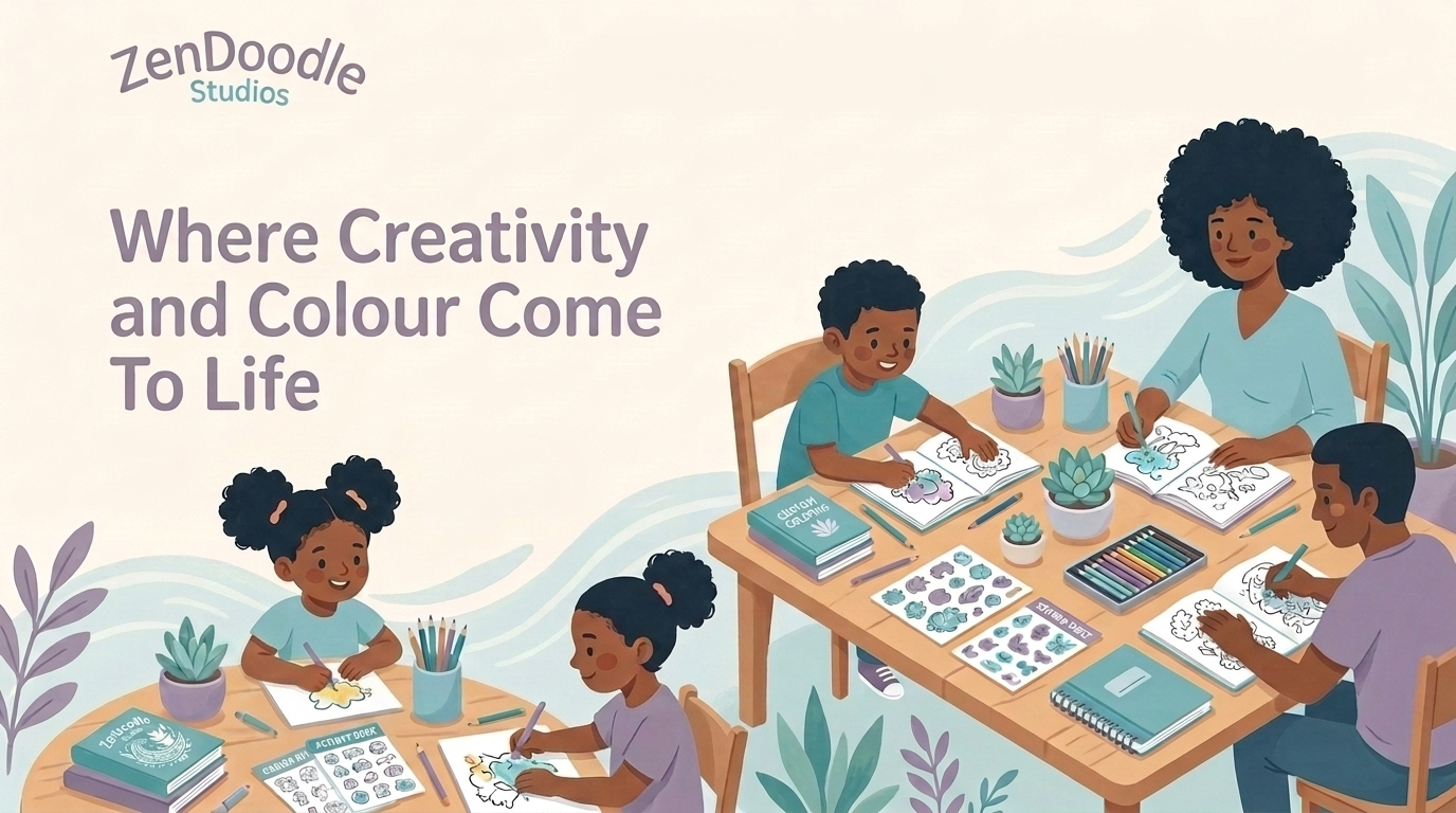 Families enjoying colouring and creative time together